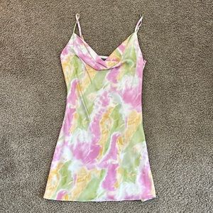 Silk cowl neck mini dress